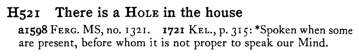 There is a HOLE in the house - a scanned entry from Tilley's 1950 Dictionary of Proverbs.