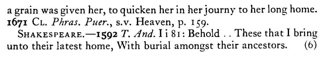 He is gone to his long (last) HOME - a scanned entry from Tilley's 1950 Dictionary of Proverbs. (continuation)