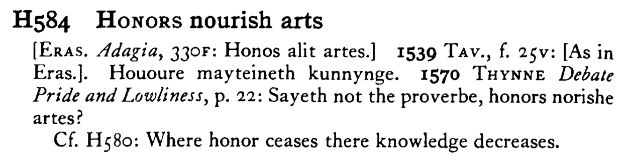 HONORS nourish arts - a scanned entry from Tilley's 1950 Dictionary of Proverbs.