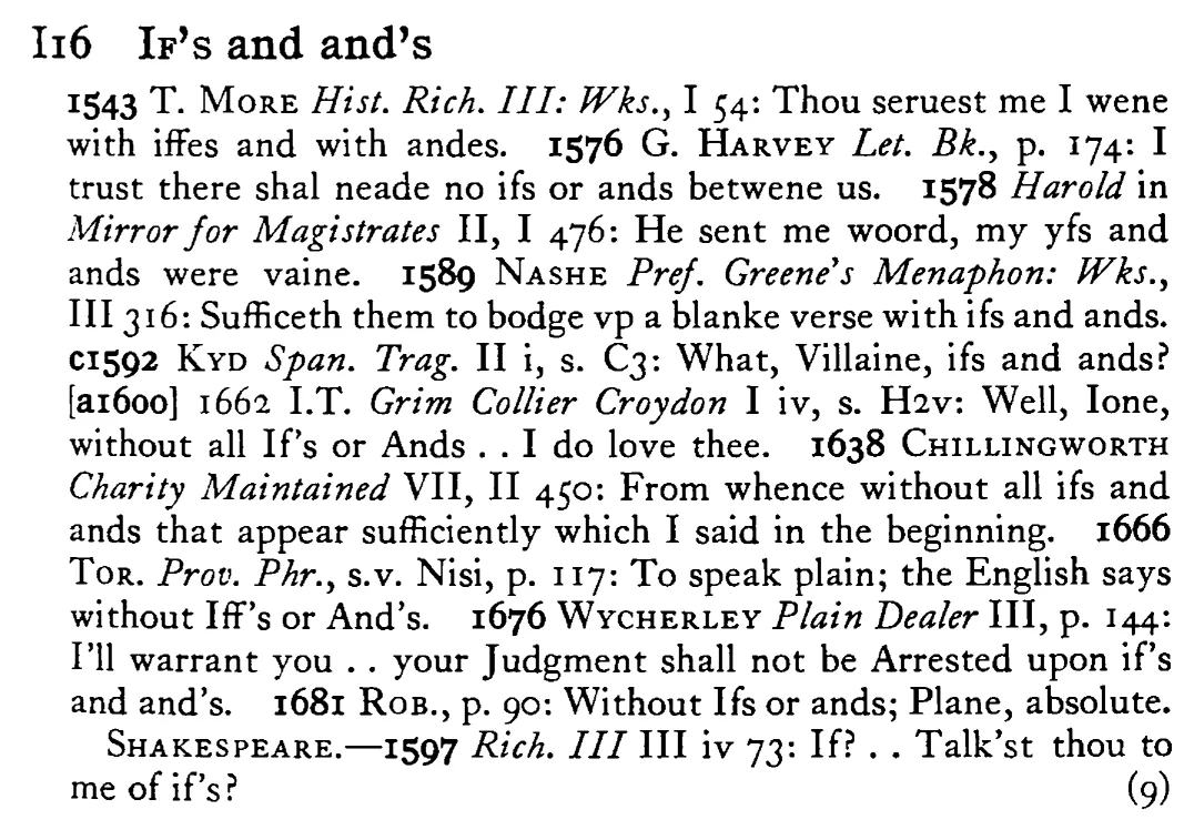 IF's and and's - a scanned entry from Tilley's 1950 Dictionary of Proverbs.