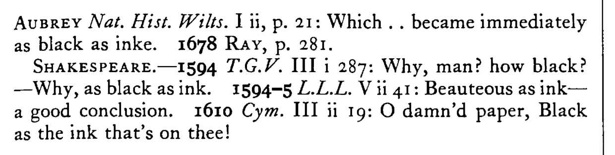 As black as INK - a scanned entry from Tilley's 1950 Dictionary of Proverbs. (continuation)
