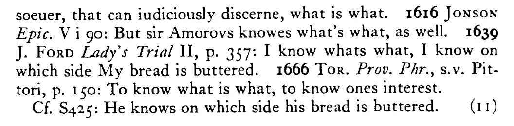 To KNOW what is what - a scanned entry from Tilley's 1950 Dictionary of Proverbs. (continuation)