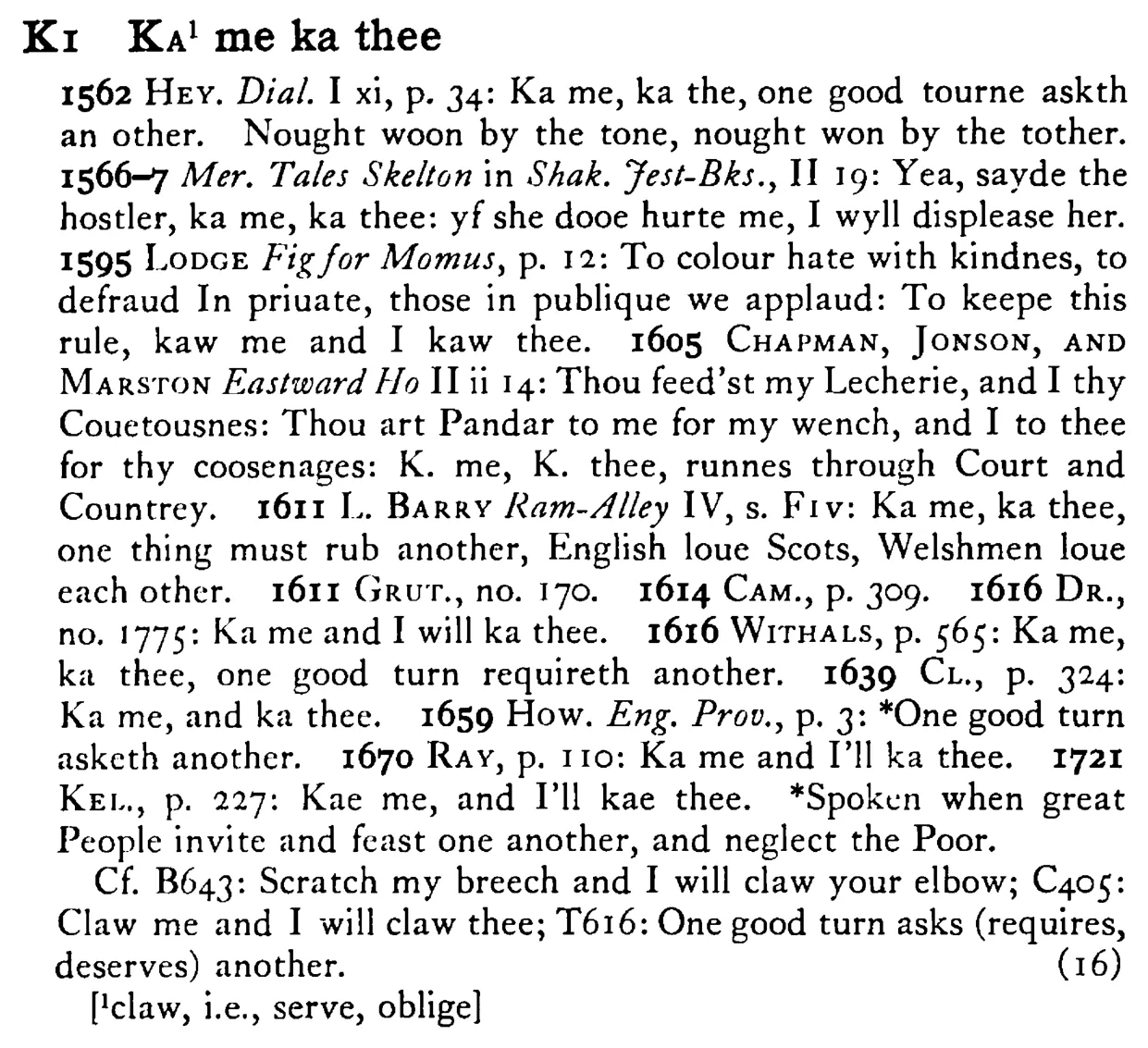 KA¹ me ka thee - a scanned entry from Tilley's 1950 Dictionary of Proverbs.