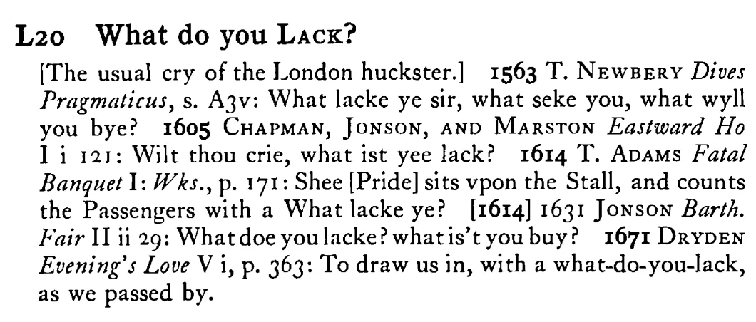 What do you LACK? - a scanned entry from Tilley's 1950 Dictionary of Proverbs.