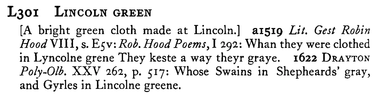 LINCOLN GREEN - a scanned entry from Tilley's 1950 Dictionary of Proverbs.