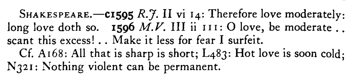 LOVE me little love me long - a scanned entry from Tilley's 1950 Dictionary of Proverbs. (continuation)