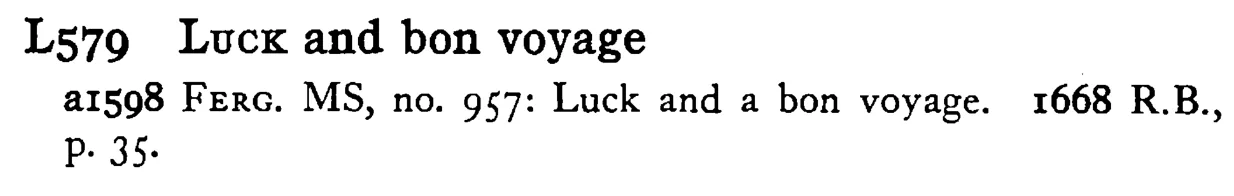 LUCK and bon voyage - a scanned entry from Tilley's 1950 Dictionary of Proverbs.