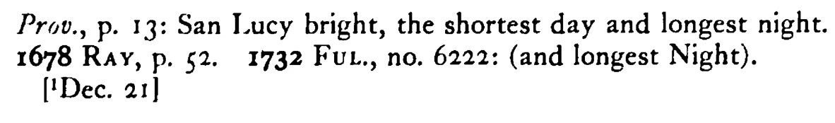 LUCY-LIGHT¹, the shortest day and the longest night - a scanned entry from Tilley's 1950 Dictionary of Proverbs. (continuation)