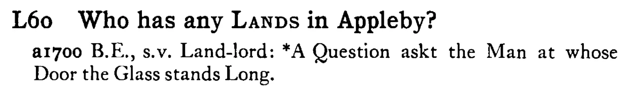 Who has any LANDS in Appleby? - a scanned entry from Tilley's 1950 Dictionary of Proverbs.