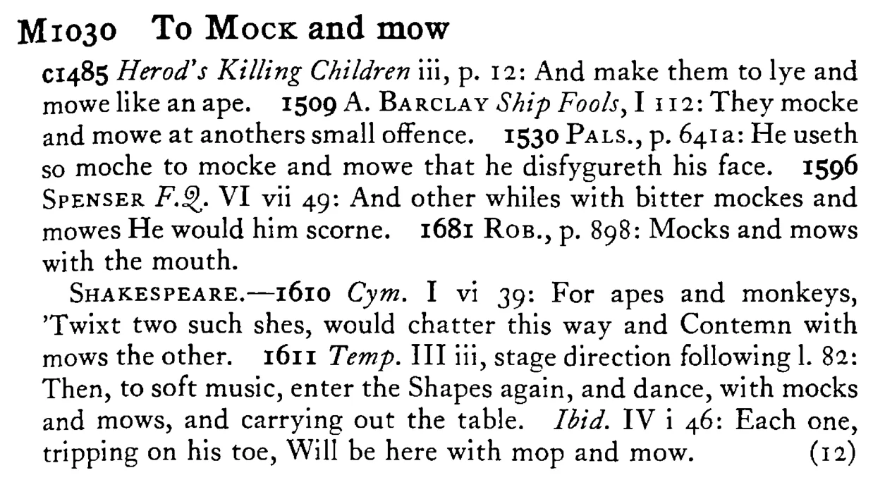 To MOCK and mow - a scanned entry from Tilley's 1950 Dictionary of Proverbs.