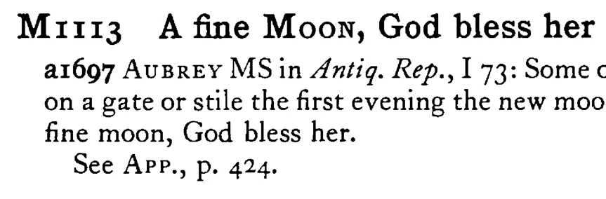 A fine MOON, God bless her - a scanned entry from Tilley's 1950 Dictionary of Proverbs.