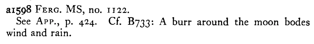Old MOON-MIST never dies of thirst - a scanned entry from Tilley's 1950 Dictionary of Proverbs.