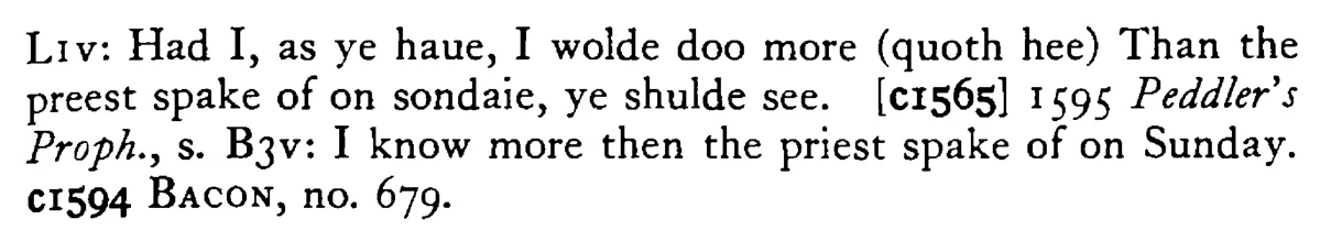 To do MORE than the priest spoke of on Sunday - a scanned entry from Tilley's 1950 Dictionary of Proverbs. (continuation)