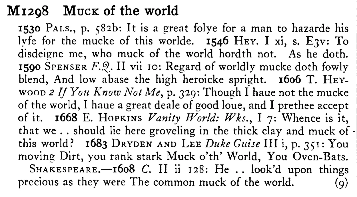 MUCK of the world - a scanned entry from Tilley's 1950 Dictionary of Proverbs.
