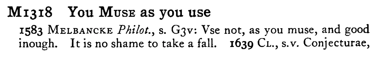 You MUSE as you use - a scanned entry from Tilley's 1950 Dictionary of Proverbs.
