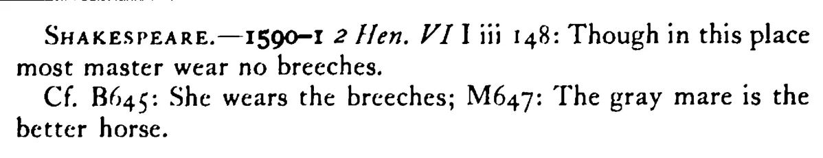 Most MASTER wears no breech - a scanned entry from Tilley's 1950 Dictionary of Proverbs. (continuation)