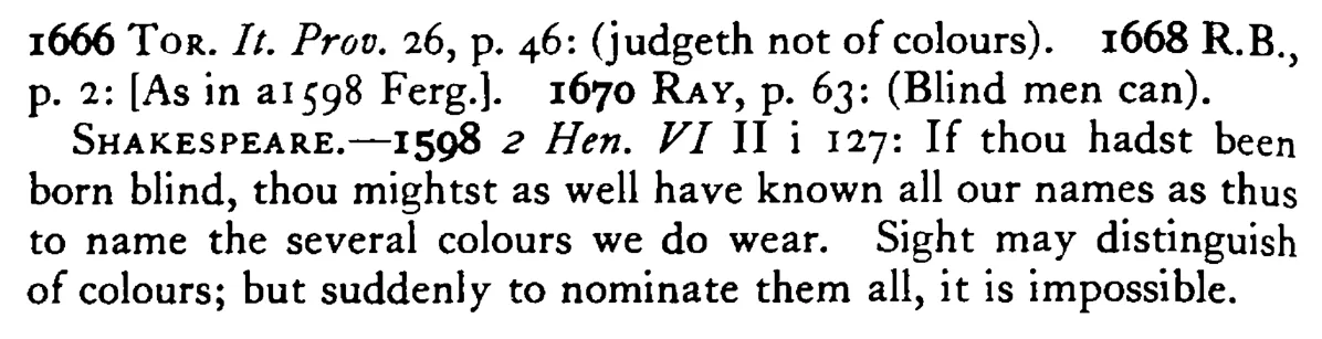 A blind MAN can (should) judge no colors - a scanned entry from Tilley's 1950 Dictionary of Proverbs. (continuation)