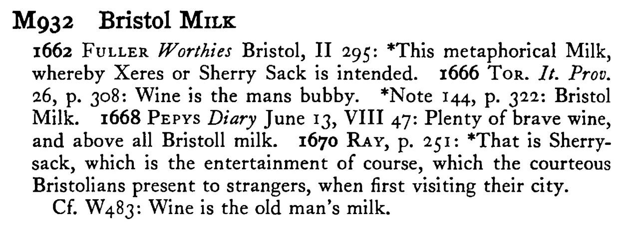 Bristol MILK - a scanned entry from Tilley's 1950 Dictionary of Proverbs.