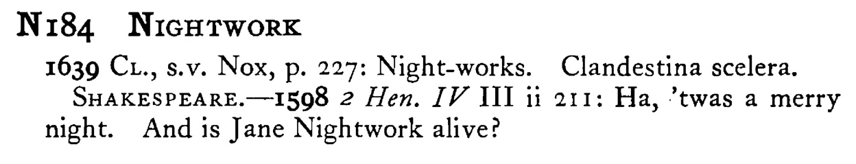 NIGHTWORK - a scanned entry from Tilley's 1950 Dictionary of Proverbs.