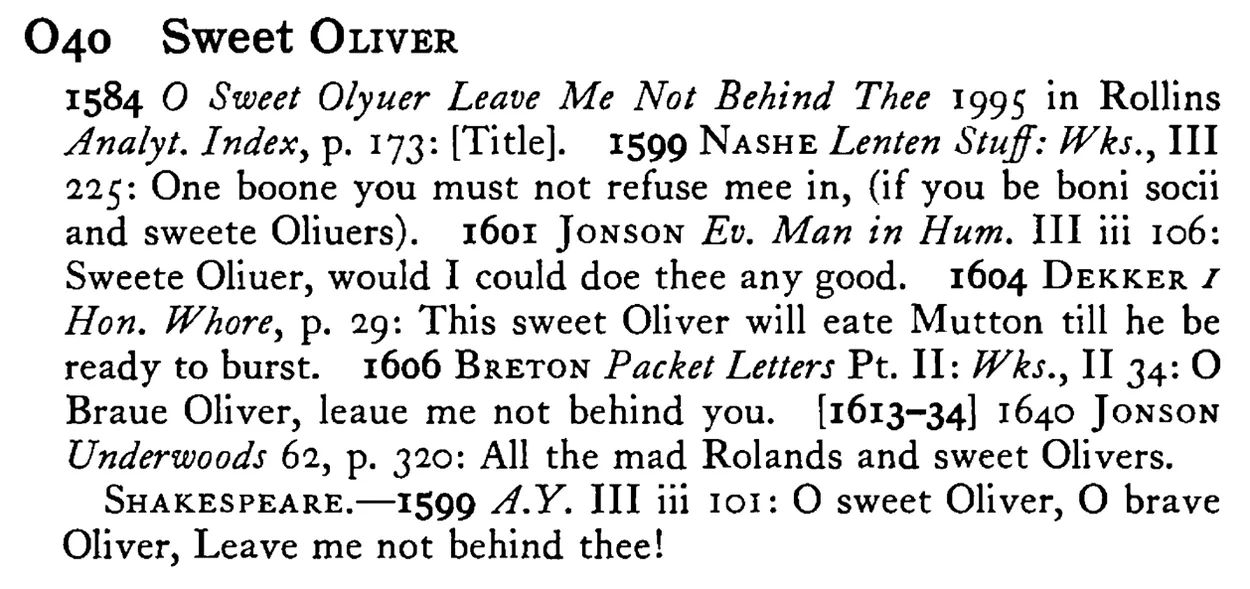 Sweet OLIVER - a scanned entry from Tilley's 1950 Dictionary of Proverbs.