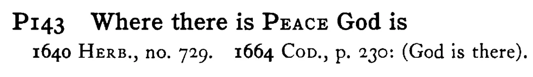 Where there is PEACE God is - a scanned entry from Tilley's 1950 Dictionary of Proverbs.