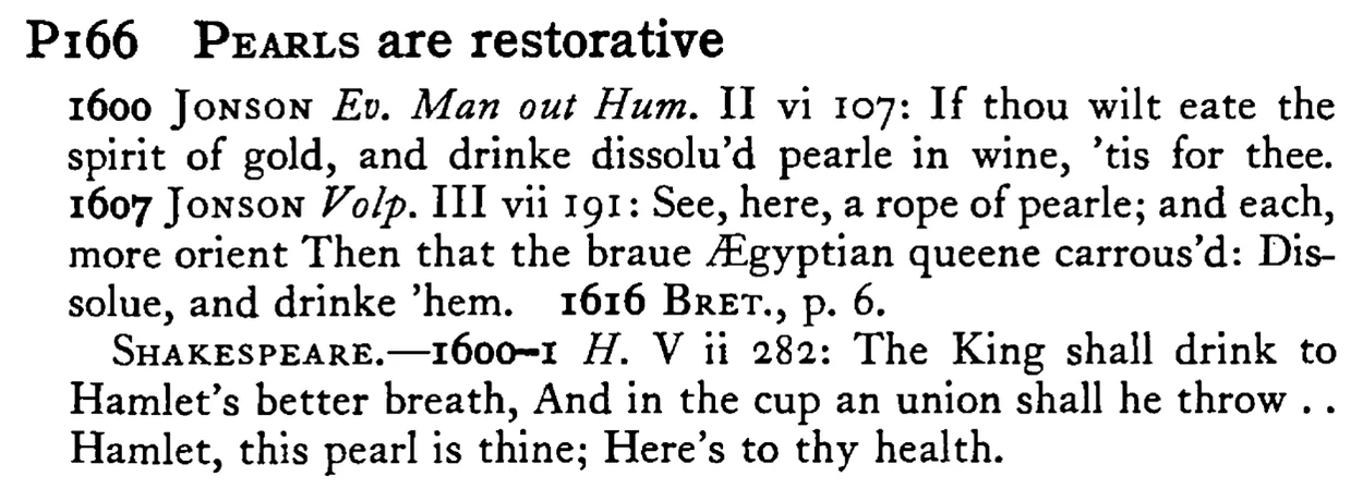 PEARLS are restorative - a scanned entry from Tilley's 1950 Dictionary of Proverbs.