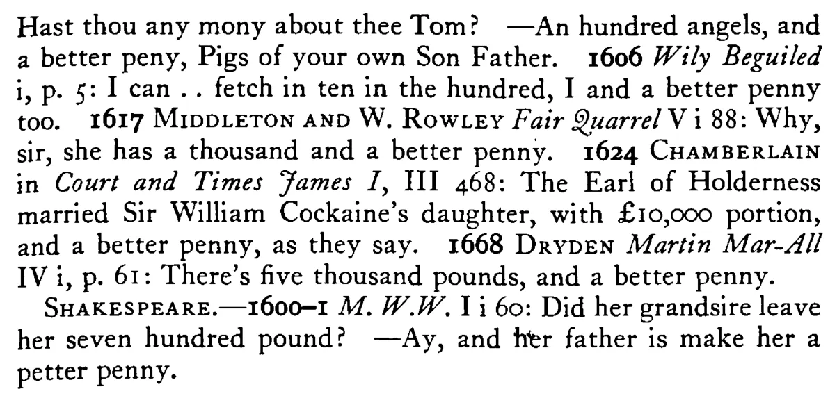 A better PENNY - a scanned entry from Tilley's 1950 Dictionary of Proverbs. (continuation)