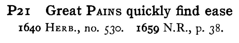 Great PAINS quickly find ease - a scanned entry from Tilley's 1950 Dictionary of Proverbs.