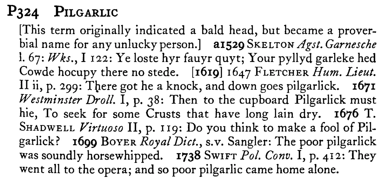 PILGARLIC - a scanned entry from Tilley's 1950 Dictionary of Proverbs.