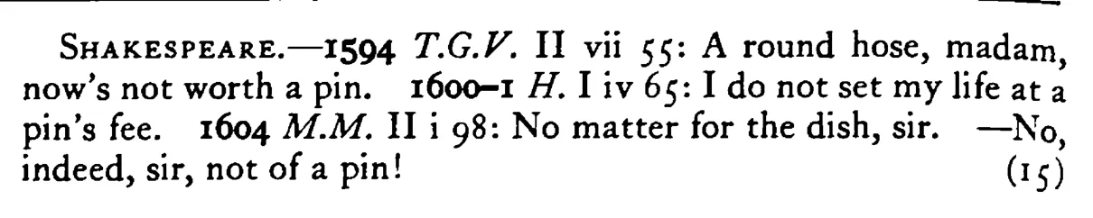 Not worth a PIN - a scanned entry from Tilley's 1950 Dictionary of Proverbs. (continuation)