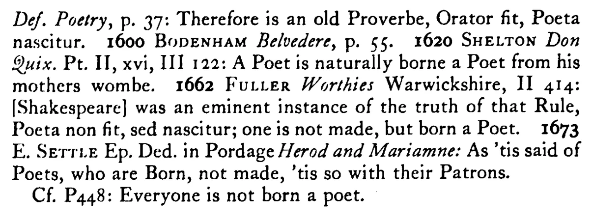POETS are born but orators are made - a scanned entry from Tilley's 1950 Dictionary of Proverbs. (continuation)