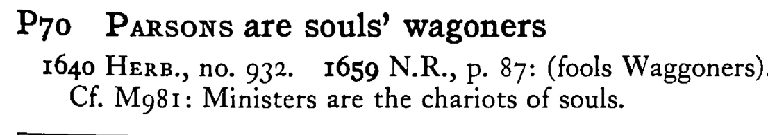 PARSONS are souls' wagoners - a scanned entry from Tilley's 1950 Dictionary of Proverbs.