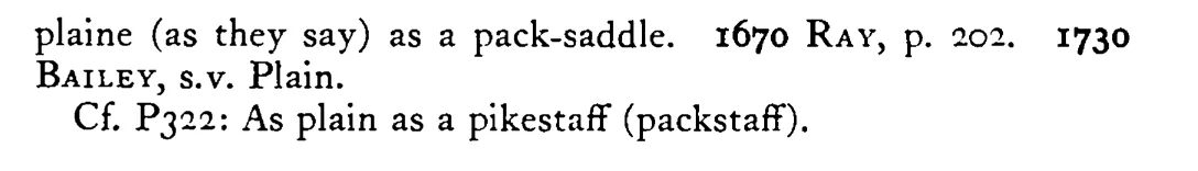 As plain as a PACKSADDLE - a scanned entry from Tilley's 1950 Dictionary of Proverbs. (continuation)