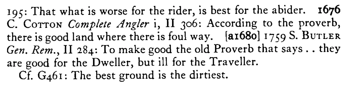 Ill for the RIDER good for the abider - a scanned entry from Tilley's 1950 Dictionary of Proverbs. (continuation)