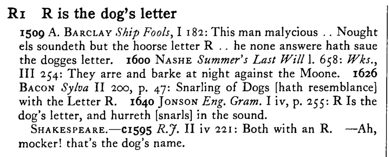 R is the dog's letter - a scanned entry from Tilley's 1950 Dictionary of Proverbs.