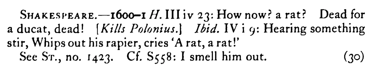 I smell a RAT - a scanned entry from Tilley's 1950 Dictionary of Proverbs. (continuation)