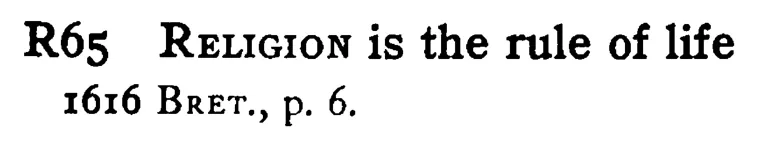 RELIGION is the rule of life - a scanned entry from Tilley's 1950 Dictionary of Proverbs.