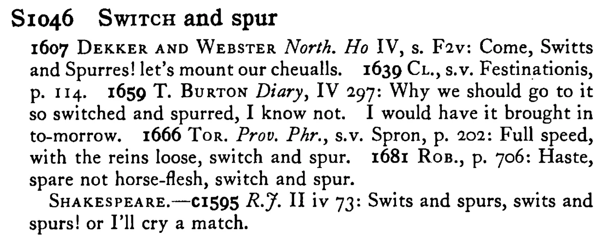 SWITCH and spur - a scanned entry from Tilley's 1950 Dictionary of Proverbs.