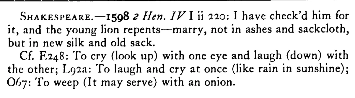 To mourn in SACK and claret - a scanned entry from Tilley's 1950 Dictionary of Proverbs. (continuation)