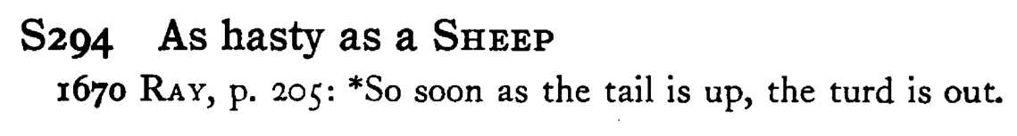 As hasty as a SHEEP - a scanned entry from Tilley's 1950 Dictionary of Proverbs.