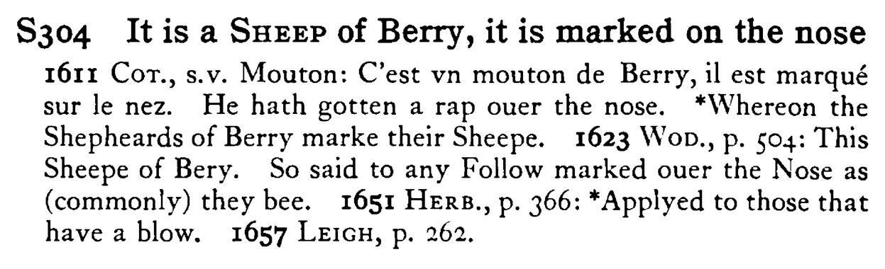 It is a SHEEP of Berry, it is marked on the nose - a scanned entry from Tilley's 1950 Dictionary of Proverbs.