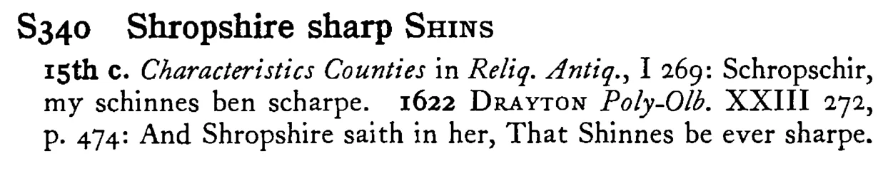 Shropshire sharp SHINS - a scanned entry from Tilley's 1950 Dictionary of Proverbs.