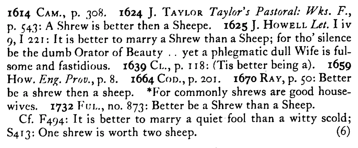It is better to be a SHREW than a sheep - a scanned entry from Tilley's 1950 Dictionary of Proverbs. (continuation)