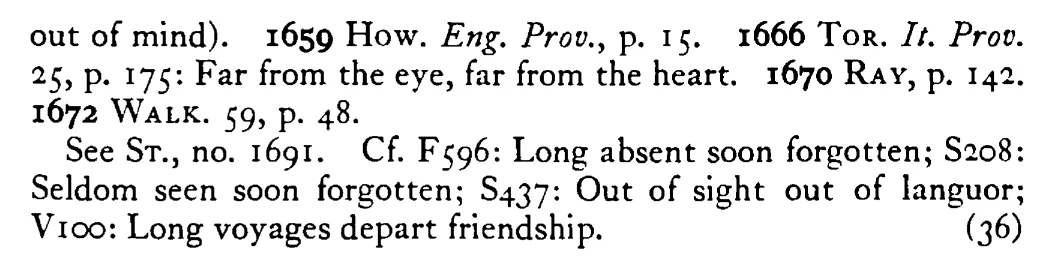 Out of SIGHT out of mind - a scanned entry from Tilley's 1950 Dictionary of Proverbs. (continuation)
