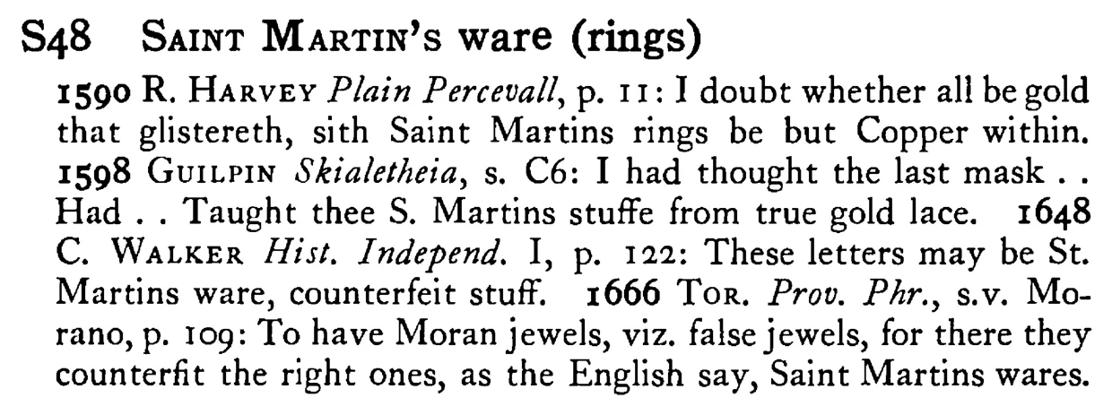 SAINT MARTIN's ware (rings) - a scanned entry from Tilley's 1950 Dictionary of Proverbs.