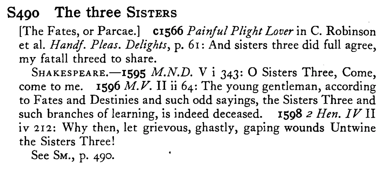 The three SISTERS - a scanned entry from Tilley's 1950 Dictionary of Proverbs.