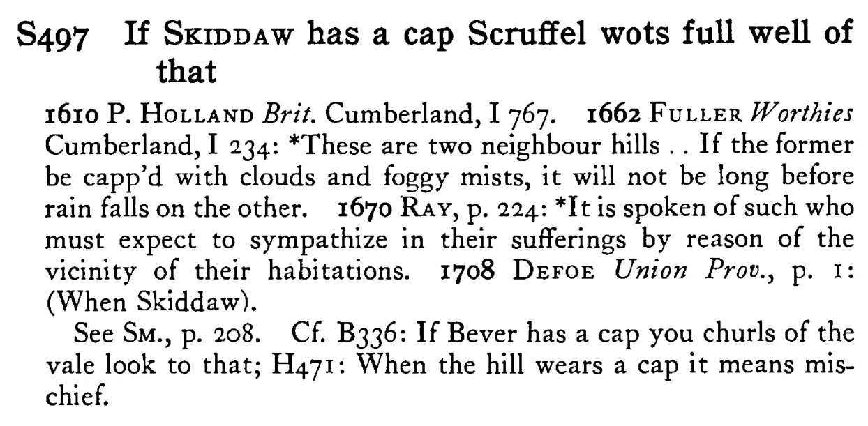 If SKIDDAW has a cap Scruffel wots full well of that - a scanned entry from Tilley's 1950 Dictionary of Proverbs.