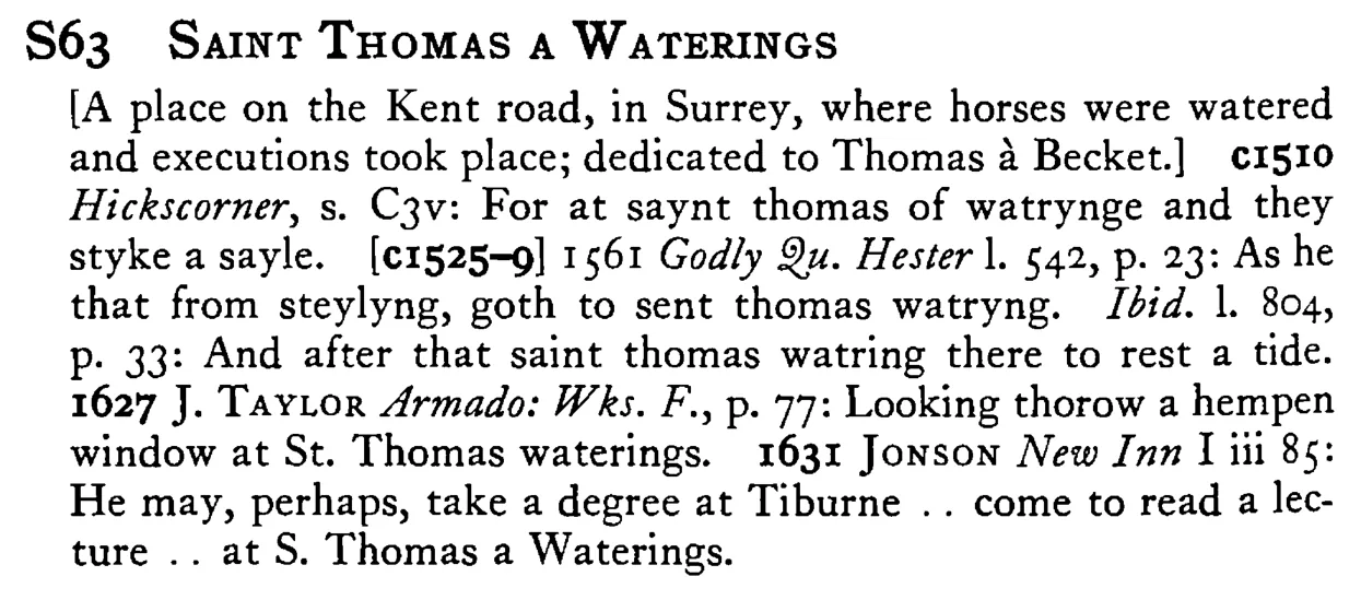 SAINT THOMAS A WATERINGS - a scanned entry from Tilley's 1950 Dictionary of Proverbs.
