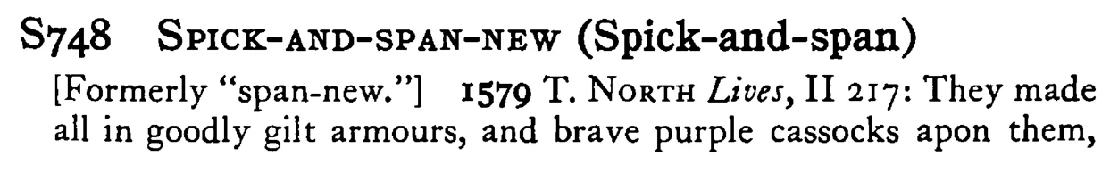 SPICK-AND-SPAN-NEW (Spick-and-span) - a scanned entry from Tilley's 1950 Dictionary of Proverbs.