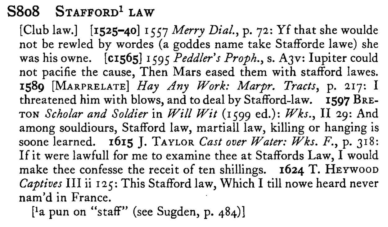 STAFFORD¹ LAW - a scanned entry from Tilley's 1950 Dictionary of Proverbs.